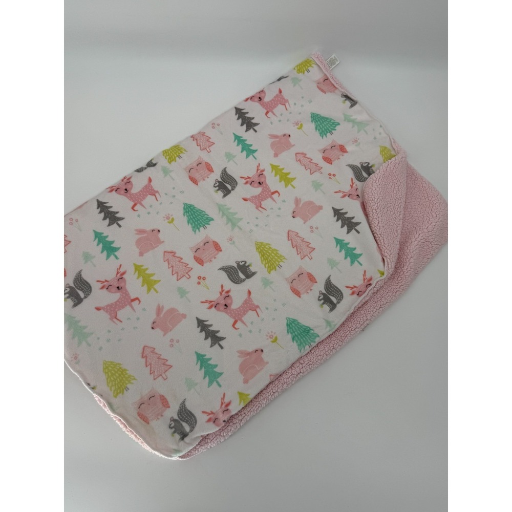 Cloud Island Woodland Baby Blanket Pink Sherpa Deer Bunny Owl Lovey Nursery